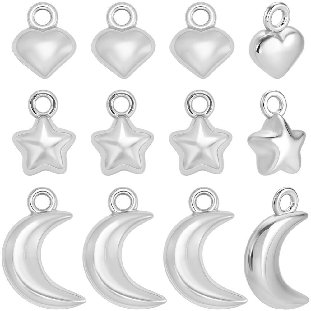 6043 60Pcs Mini 3 Styles Moon Star Charms Heart Charms 304 Stainless Steel